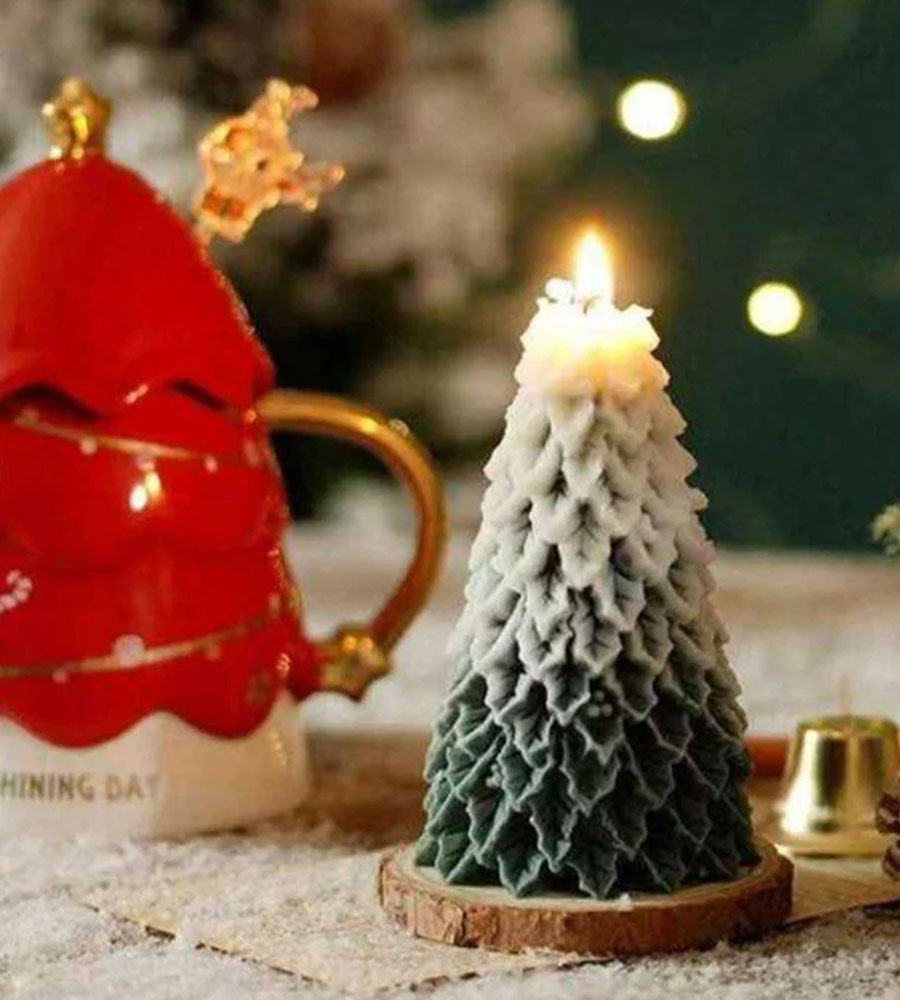 Christmas Tree Candle with Leaves