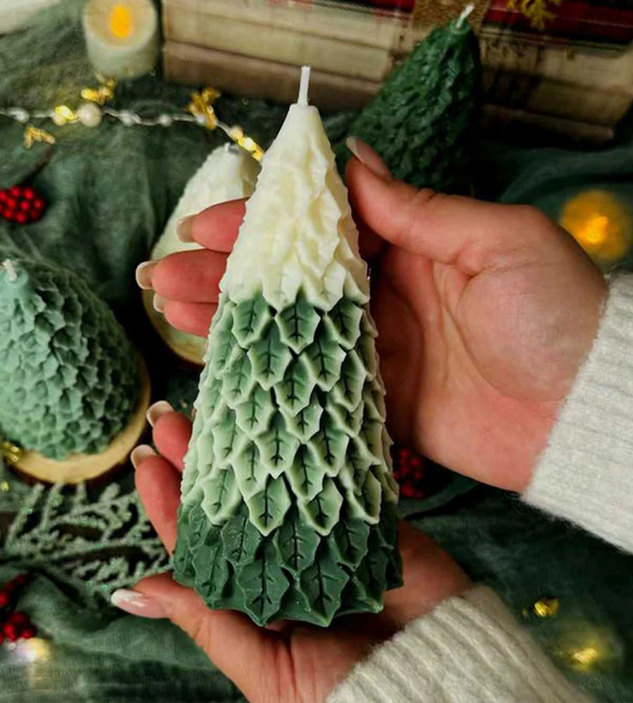 Christmas Tree Candle with Leaves - Image 2