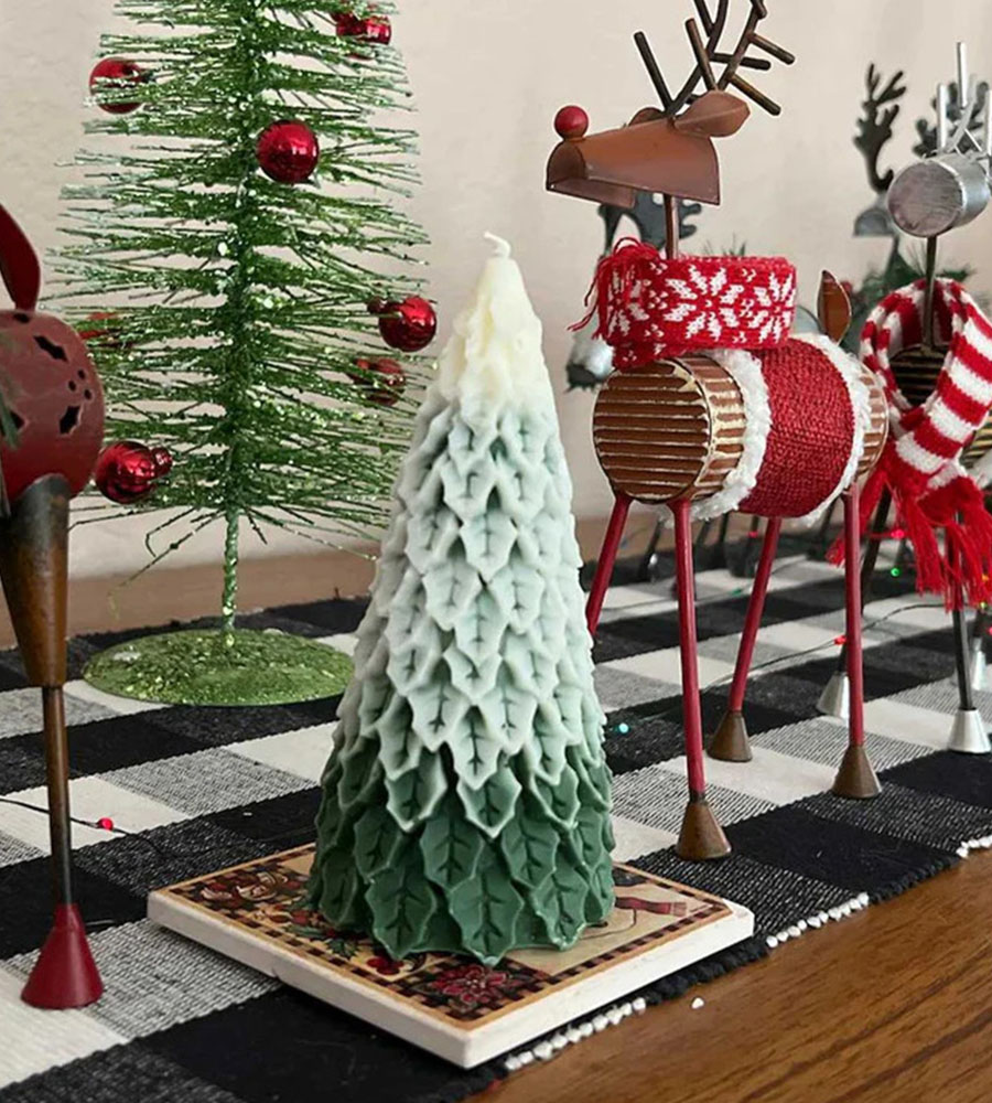 Christmas Tree Candle with Leaves - Image 3